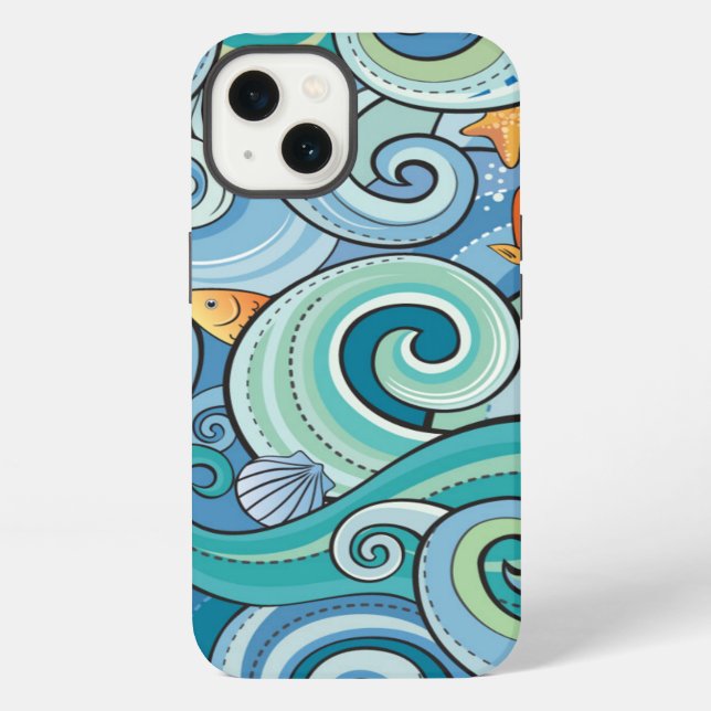 Fish Among The Waves Pattern iPhone Case (Back)