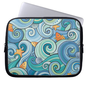 Fish Among The Waves Pattern Laptop Sleeve