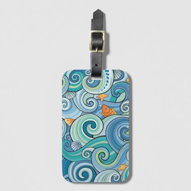 Fish Among The Waves Pattern Luggage Tag (Front Vertical)