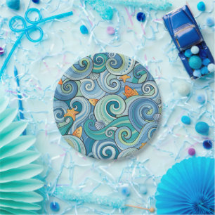 Fish Among The Waves Pattern Paper Plate