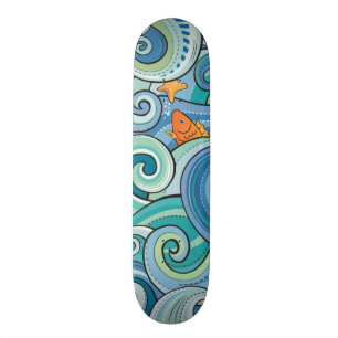 Fish Among The Waves Pattern Skateboard