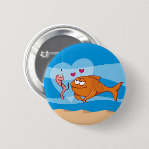 Fish and Bait in Love 6 Cm Round Badge