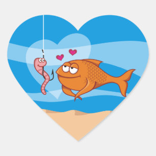 Fish and Bait in Love Heart Sticker