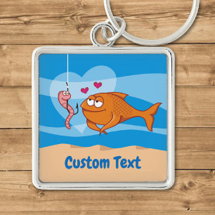Fish and Bait in Love Premium Square Keychain