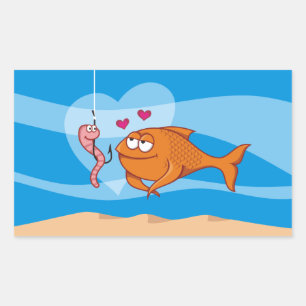 Fish and Bait in Love Rectangular Sticker