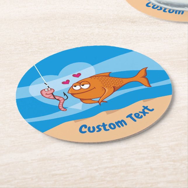 Fish and Bait in Love Round Paper Coaster (Angled)