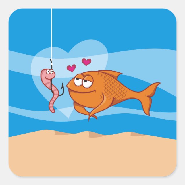 Fish and Bait in Love Square Sticker (Front)