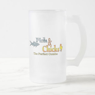 Fish and Chicks Funny Fishing Frosted Glass Beer Mug