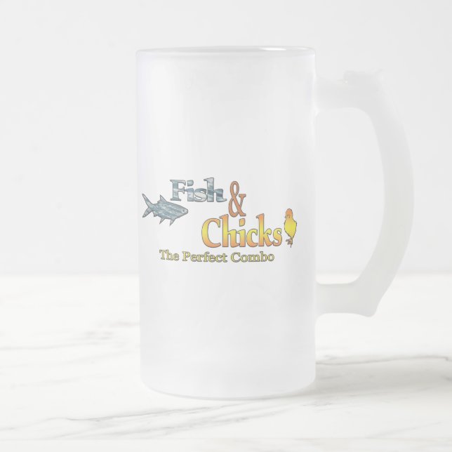 Fish and Chicks Funny Fishing Frosted Glass Beer Mug (Right)
