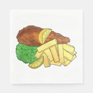 Fish and Chips Mushy Peas British Pub Fare UK Food Napkin