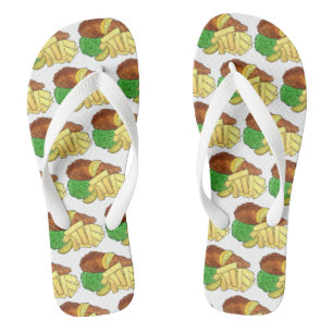 Fish and Chips Peas British Pub Chip Shop Takeaway Flip Flops