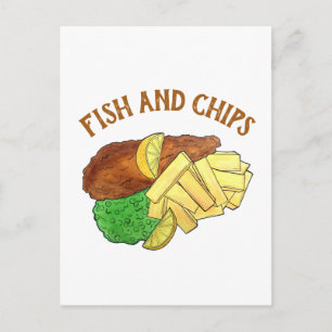 Fish and Chips Peas British Pub Chip Shop Takeaway Postcard