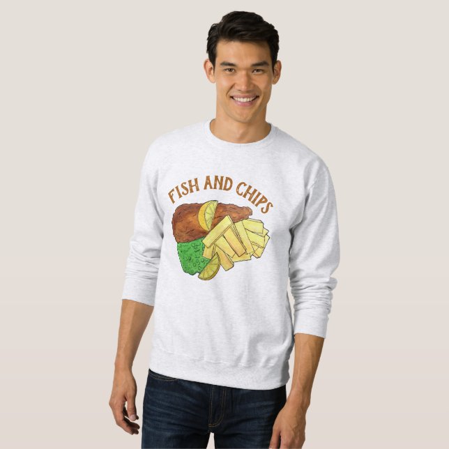 Fish and Chips Peas British Pub Chip Shop Takeaway Sweatshirt (Front Full)
