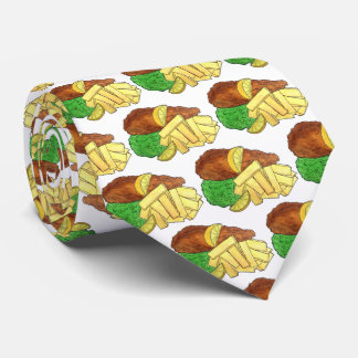 Fish and Chips Peas British Pub Chip Shop Takeaway Tie
