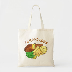 Fish and Chips Peas British Pub Chip Shop Takeaway Tote Bag