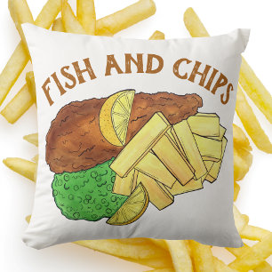 Fish and Chips Peas British Pub Restaurant Food Cushion
