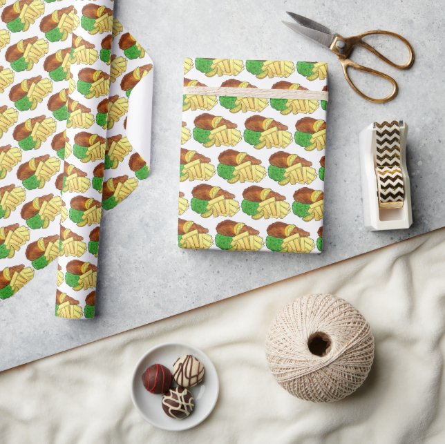 Fish and Chips Peas British Pub Restaurant Food Wrapping Paper (Crafts)
