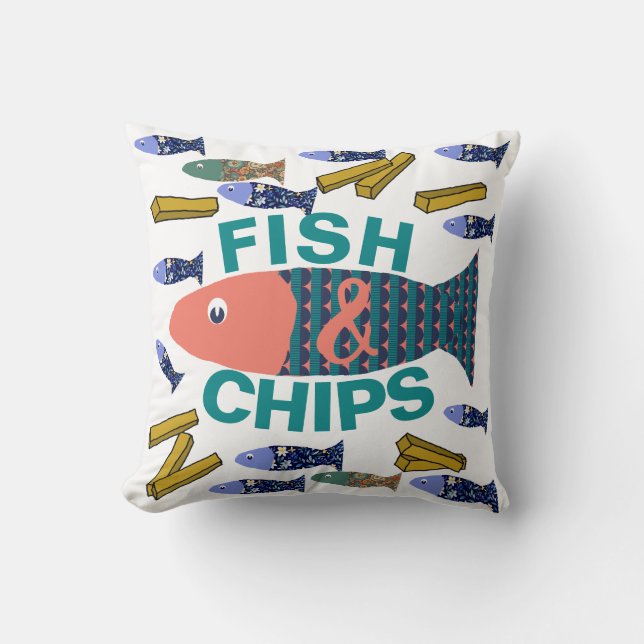 Fish and Chips, Seaside, chippy, Beach house Cushion (Front)