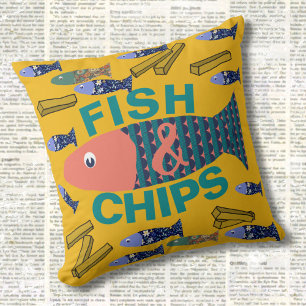 Fish and Chips, Seaside, chippy, Beach house Cushion