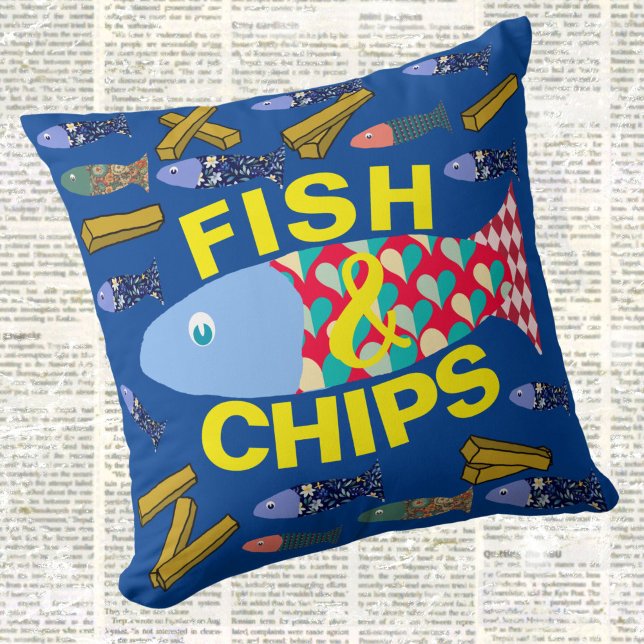 Fish and Chips, Seaside, chippy, Beach house Cushion (Creator Uploaded)