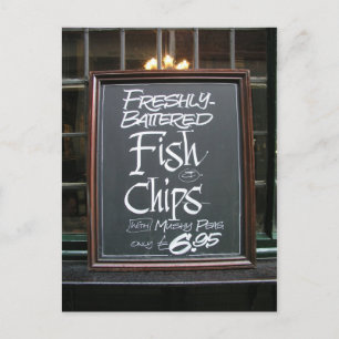 Fish and chips sign postcard