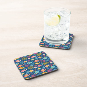 Fish and coral nautical blue coaster