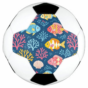 Fish and coral nautical blue football