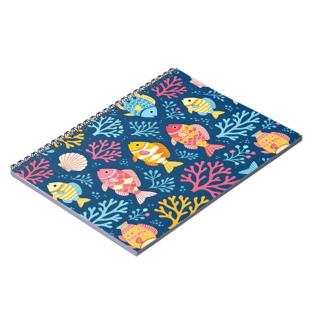 Fish and coral nautical blue notebook (Left Side)