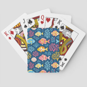 Fish and coral nautical blue playing cards