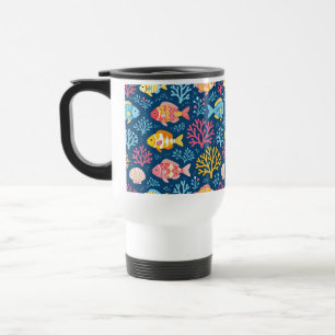 Fish and coral nautical blue travel mug