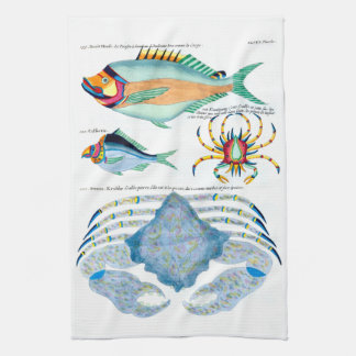 Fish and Crabs on Ancient Paper Tea Towel