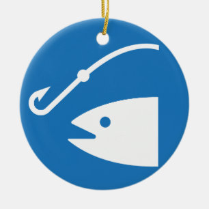 Fish and Hook Fishing Icon Ceramic Tree Decoration