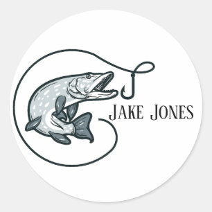 Fish and Hook Personalised Classic Round Sticker