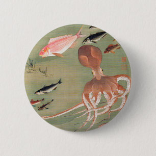 Fish and Octopus Marine Life Illustration 6 Cm Round Badge