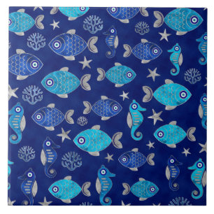 Fish and Seahorse Evil Eye Pattern Tile