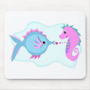 Fish and Seahorse Love Connection Mouse Mat