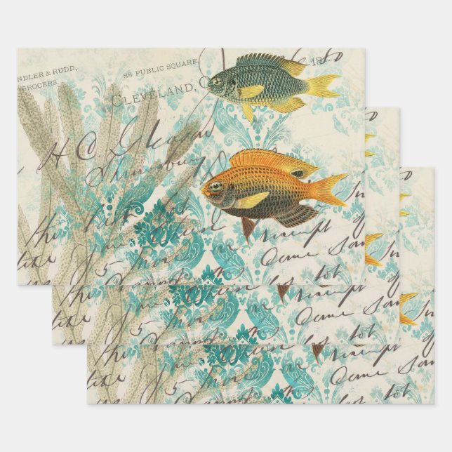 Fish and Seaweed with Writing Wrapping Paper Sheet (Set)
