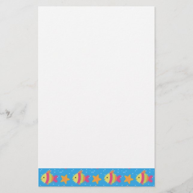 Fish And Starfish Cartoon Pattern Stationery (Front)