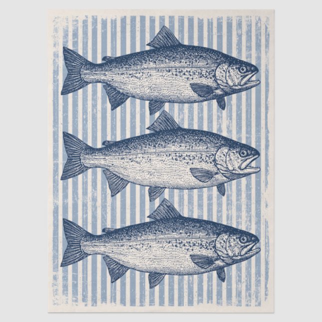 Fish and Stripes Decoupage Art Tissue Paper (Front)