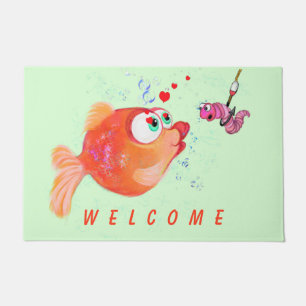 Fish and Worm Doormat Welcome - Fun
