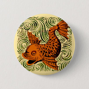Fish Antique Tile Old art ancient 6 Cm Round Badge