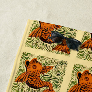 Fish Antique Tile Old art ancient Beach Towel