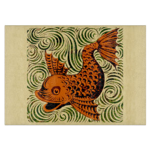 Fish Antique Tile Old art ancient Cutting Board