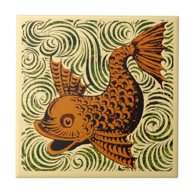 Fish Antique Tile Old art ancient de morgan art (Front)