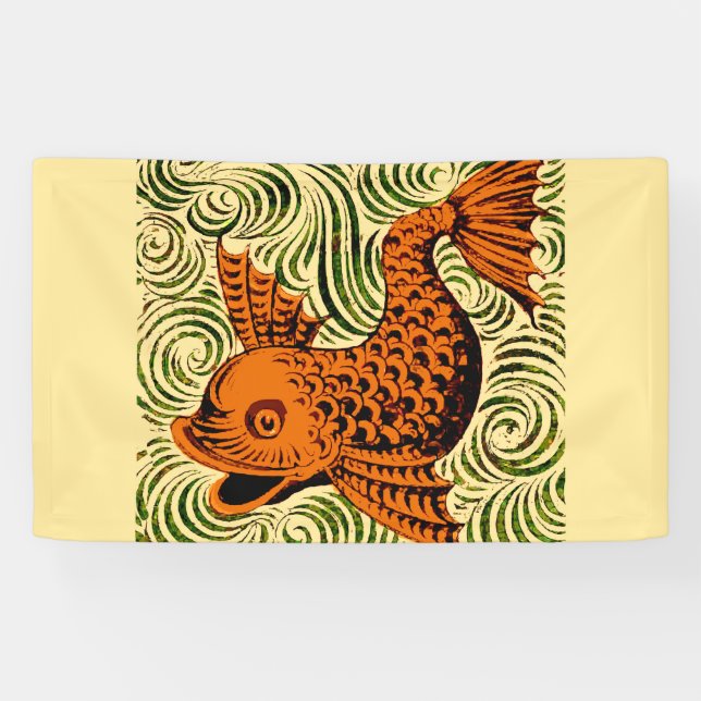 Fish Antique Tile Old art ancient de morgan art Banner (Horizontal)