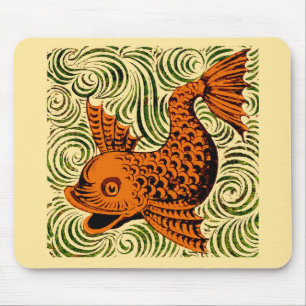 Fish Antique Tile Old art ancient de morgan art Mouse Mat