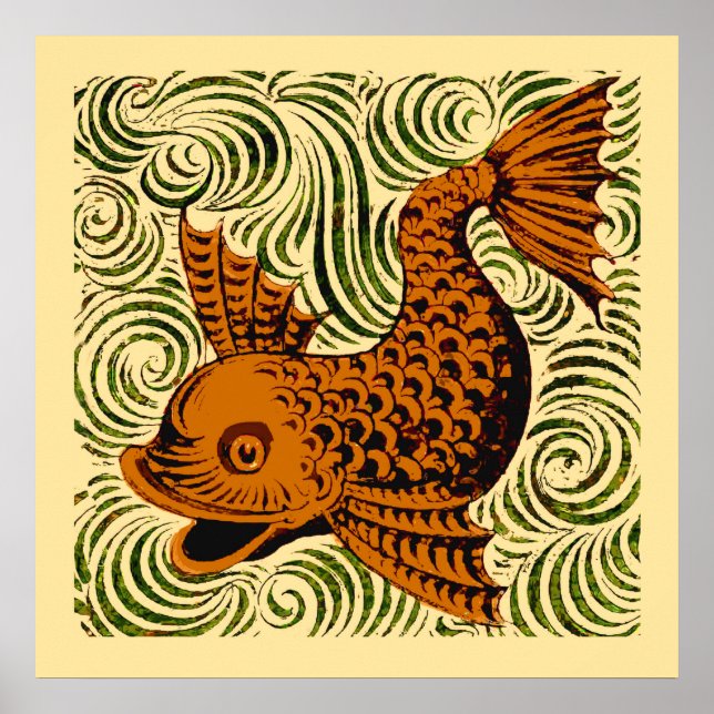 Fish Antique Tile Old art ancient de morgan art Poster (Front)