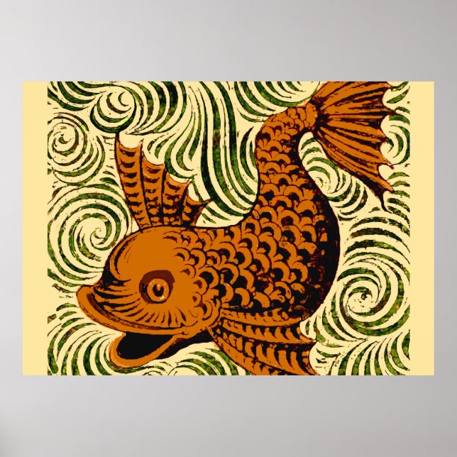 Fish Antique Tile Old art ancient de morgan art Poster (Front)