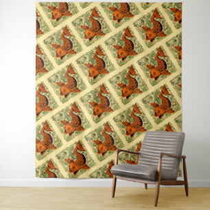 Fish Antique Tile Old art ancient de morgan art Tapestry