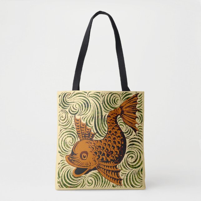 Fish Antique Tile Old art ancient de morgan art Tote Bag (Front)
